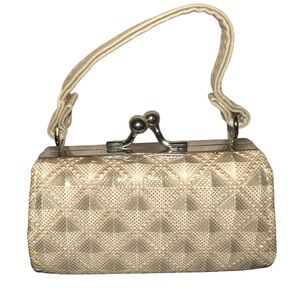 Embossed Cream mini Handbag style lipstick holder with kiss lock clasp